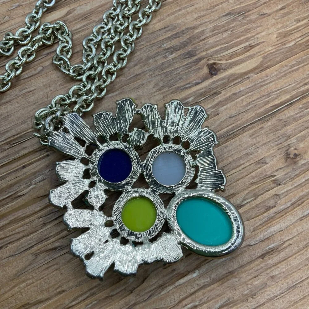 Banana Republic Jewel Tone Green Blue White Cabochons Gold Tone Necklace